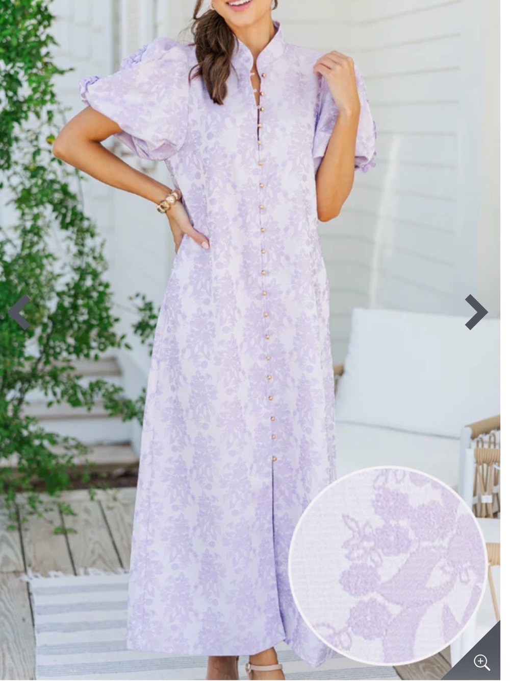 Light Purple Floral Midi Dress with Button Front